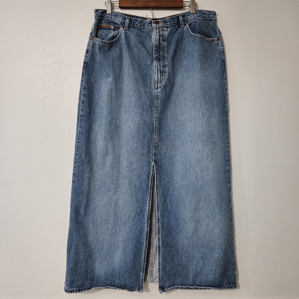 Vintage Front Slit Denim Maxi Skirt 18 Tall